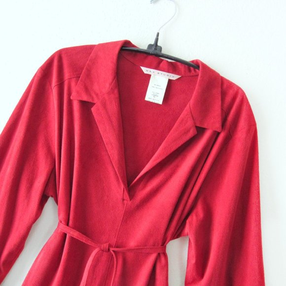 Max Studio Berry Red Faux Suede Long Sleeve Top with Matching Sash - Size XL - Picture 2 of 6